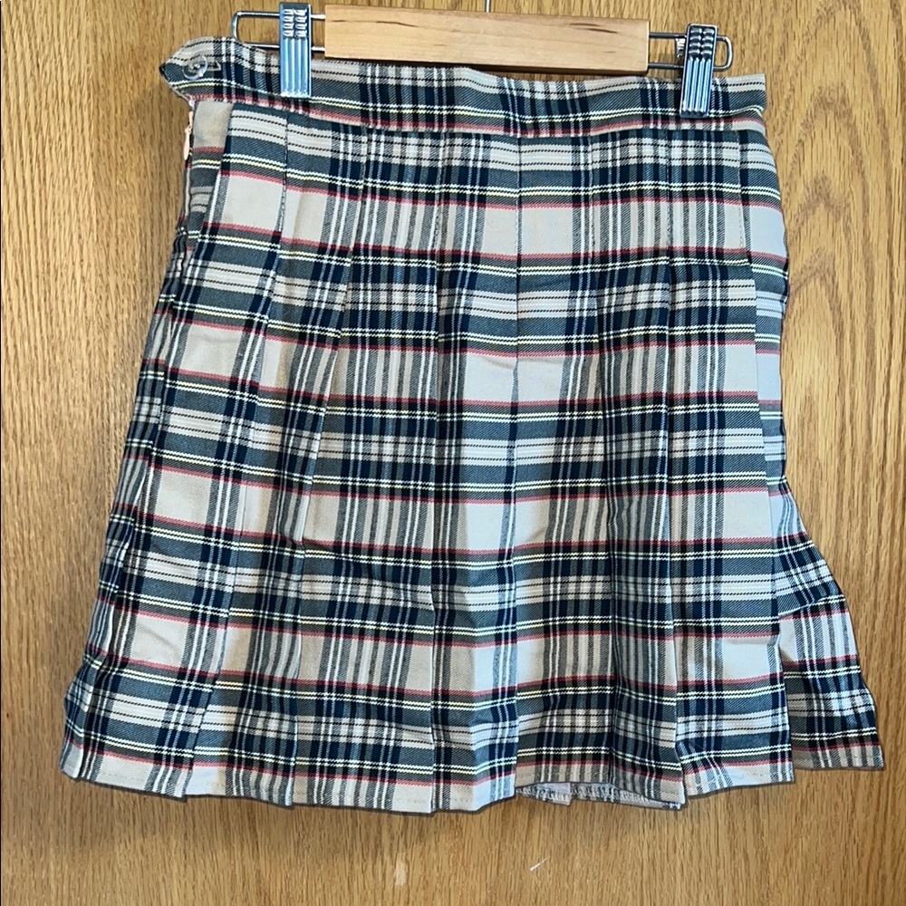 Unbranded Plaid Pleated Skort Women Small Tan Navy Red Dark Academia Preppy‎